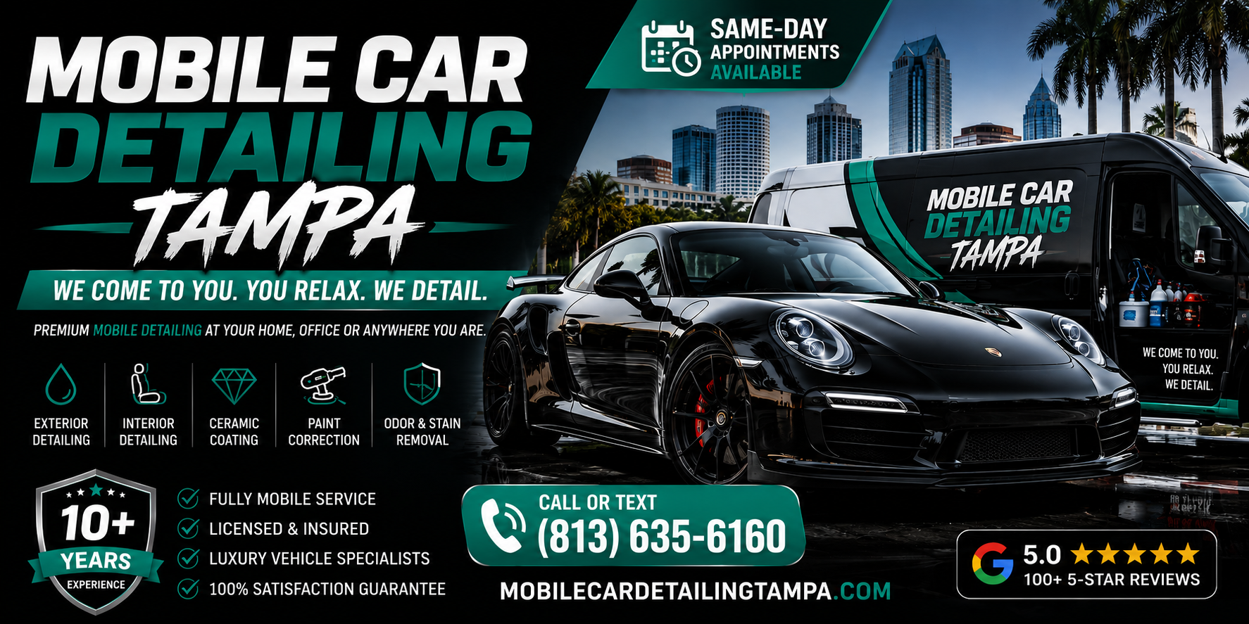 Mobile Car Detailing Tampa – Same-Day Auto Detailing Services Mobile car detailing Tampa with same-day interior detailing, exterior detailing, ceramic coating, and paint correction services at your home