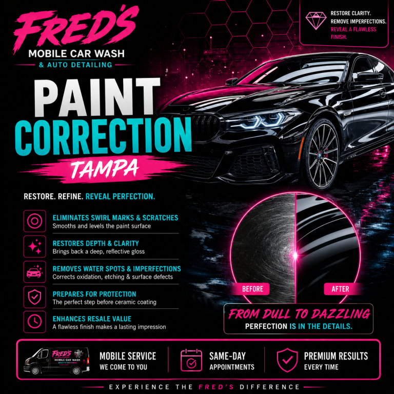 Paint Correction Tampa – Swirl & Scratch Removal Services Paint correction Tampa removing swirl marks, light scratches, oxidation, and paint imperfections for a high-gloss finish